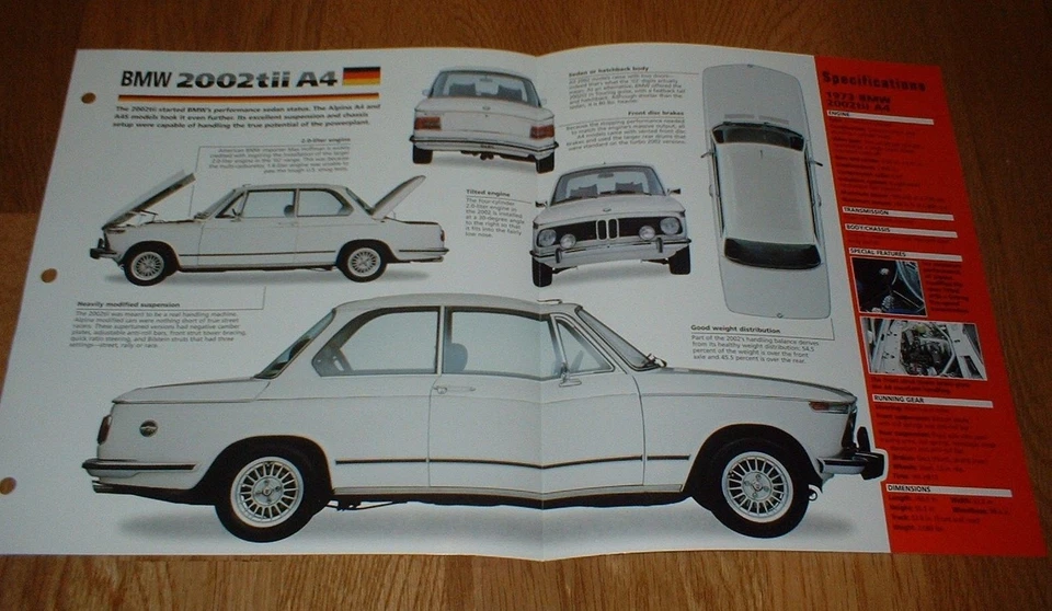 1973 BMW 2002TII A4 Original Imp Brochure 71 72 73 74 75 2002 TII Specs Info - Image 1 of 1