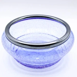 Celtic Blue Crackle Glass Bowl Silver Rim Made in England 7.5" Diameter - Picture 1 of 13
