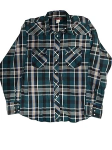 Vintage 90er Wrangler kariertes Hemd Perlen Druckknopf blau grün kurzarm Größe Large - Bild 1 von 2