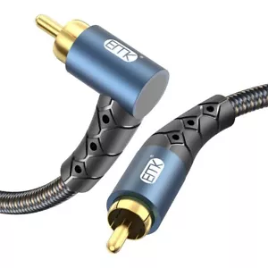 RCA Subwoofer Cable 90 Degree RCA to RCA Audio Cable 24K Gold-Plated Nylon Br... - Picture 1 of 7