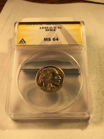 1935-D RPM#8 D/D West ANACS MS64 Buffalo Nickel Error  Free Shipping Cover