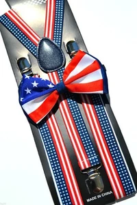 NUEVO PATRIÓTICO BANDERA AMERICANA EE. UU. Suspendedores y Corbata de Arco Ajustables - Imagen 1 de 3