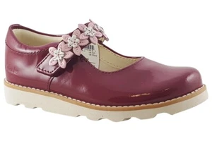 Clarks Crown Petal K Cherry Patent Leather Girls Shoes Size UK 10 - 1 F - Picture 1 of 4