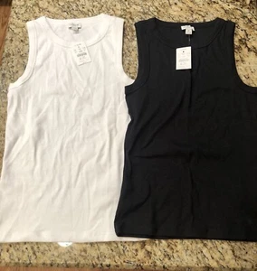 Jcrew Factory Ribbed High Neck Tank M Two NWT Black & White - Picture 1 of 3