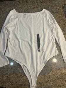 NWT Banana Republic White Scoop Neck Thong Bodysuit Size XL Long Sleeve - Picture 1 of 9