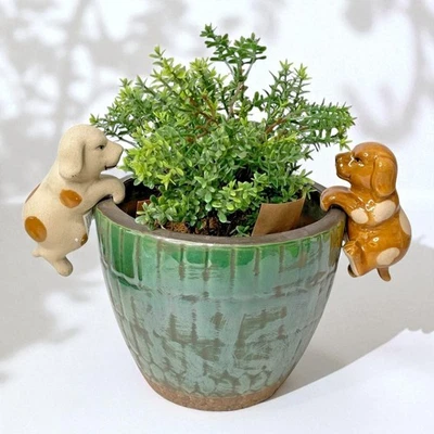 Ceramic Pot Sitter Planter Hangers Dog Set of 2 Cute Puppy Garden Home Decor - image 1 of 4