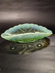 Antique Green Opalescent Glass Bowl Jewel and Fan Jefferson Glass Co - Picture 1 of 9