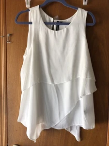 Zoe+Phoebe Top Shirt Blouse Women Sleeveless Cream Dressy Handkerchief Layer - Picture 1 of 9