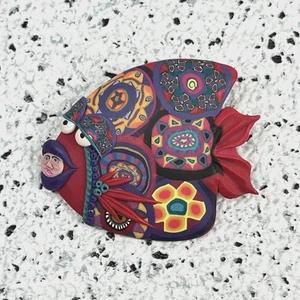 Spilla pesce argilla polimerica vintage anni 90 Liz Pritz spilla arte firmata multicolore - Foto 1 di 5