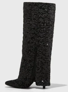 Abba hohe Damenstiefel mit Pailletten und Umschlag – A New Day schwarz neu mit Etikett - Bild 1 von 10