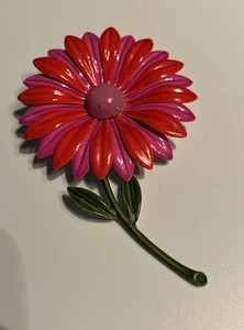 "Pin broche flor esmalte verde rosa vintage 4""" - Imagen 1 de 6