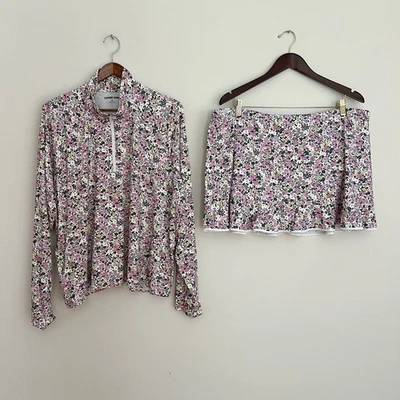 Lands End Rash Guard Swim Skirt Set Womens 3X Pink Floral Long Sleeve UPF 50 - Image 1 of 4
