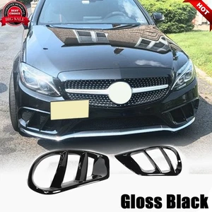 For Benz W205 C250 C43 2015-18 Gloss Black Front Bumper Grill Fog Air Vent Cover - Picture 1 of 15