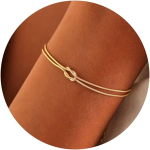 Pulseras de oro para mujer Pulseras a juego para parejas Chapadas en oro de 14K Love Kno - Imagen 1 de 12