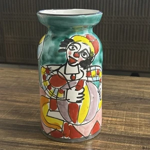 Vintage La Musa Italy Hand Painted Clown Vase Ceramic - Picture 1 of 8