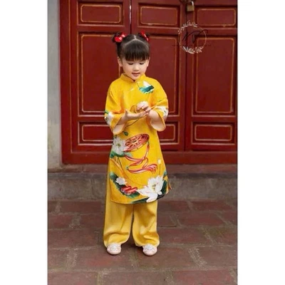 Ao Dai AMARILLO Para Niñas Talla 8-10 Años Nuevo Foto 1 de 3