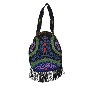 Vintage 1920s Beaded Flapper Purse Art Deco Fringe Evening Bag Tortoise Shell - Picture 1 of 12