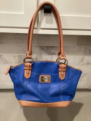 Tignanello Cartera Bolso de Mano Denim Azul Guijarro Cuero Forrado Cartera Bolso de Hombro Foto 1 de 4