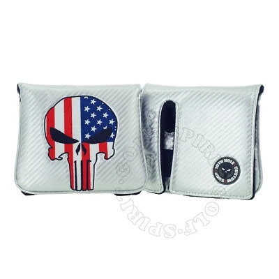 19TH HOLE CUSTOM SHOP US Flag Punisher Skull for Scotty Cameron Phantom X Futura Head Cover Silver, RH