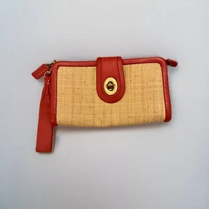 Coach Style #LO868-4274 Parker Wristlet Wallet in Natural Straw & Pink Leather - Picture 1 of 7