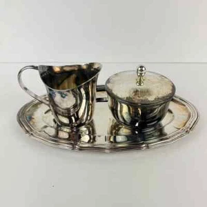De Uberti Italian Made Silver Plated Creamer and Sugar Bowl Set With Oval Tray - Picture 1 of 9