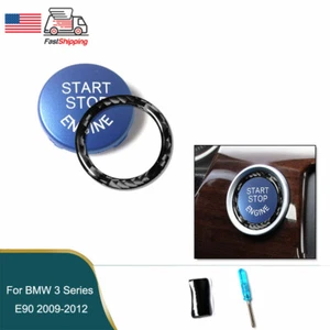 Carbon Fiber Trim Ring + Car Engine Start Stop Button Cap for bmw 1 3 5 series - Picture 1 of 12