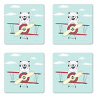 Ambesonne Nursery Animal Coaster Set of 4 Square Hardboard Gloss Coasters