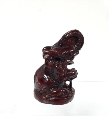 Elephant with Trunk Up Dark Red Resin Figurine 2.5 Inches Tall Small - Image 1 of 4