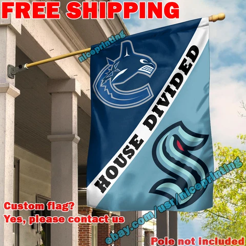 Vancouver Canucks vs. Seattle Kraken House Divided Flag Banner 28x40" NHL 2022 Cover