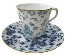 Cauldon Rd 56685 Blue & White with Green Pink Flowers Espresso Cup Saucer c1886