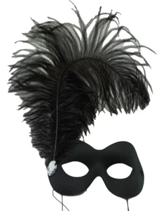 Subito Black Feather Plume Crystal Masquerade Prom Ball Mask - Picture 1 of 3