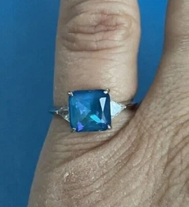 Bomb Party Ring (Size 6) LC Rainbow Aquamarine Solid .925 Sterling Silver - Picture 1 of 3