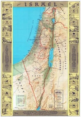 Mapa ilustrado 1963 - 12 tribus de Israel - Cartel de símbolos de Tierra Santa de Oriente Medio Foto 1 de 4