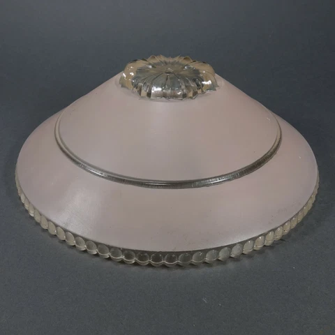 Antique 10.5" Art Deco PINK Frosted & Clear Glass Ceiling Light Fixture Shade Cover