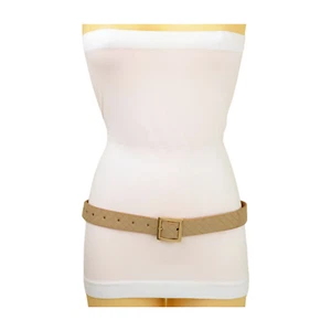 Women Beige Basket Weave Skinny Classy Look Belt Gold Metal Square Buckle S M - Picture 1 of 24