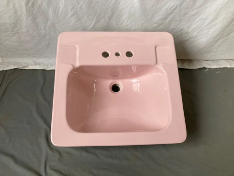 Vtg Mid Century Ceramic 20x19 Shell Pink NOS Crane Drop In Bath Sink Old 292-23E Cover