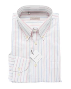 NWT MICHELANGELO by ISAIA Napoli DRESS SHIRT white pink luxury Italy 40 3/4 - Picture 1 of 2