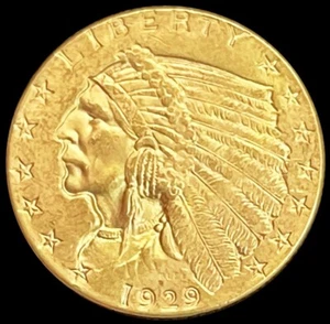 1929 GOLD US $2.5 DOLLAR INDIAN HEAD QUARTER EAGLE COIN PHILADELPHIA MINT - Picture 1 of 2