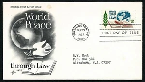 USA, SCOTT # 1576, ARTCRAFT FDC COVER - WORLD PEACE THROUGH LAW, YEAR 1975 - Picture 1 of 2
