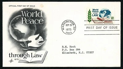 USA, SCOTT # 1576, ARTCRAFT FDC COVER - WORLD PEACE THROUGH LAW, YEAR 1975 - Image 1 of 2