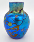 Blue Luster Vase With Millifiore Design & Vines. Blown Glass by Saul Alcaraz