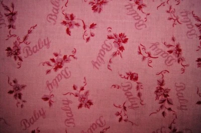 1+ Yards Red Pink Flowers Baby on PInk Cotton Quilting Fabric 61" X 44" - Image 1 of 3