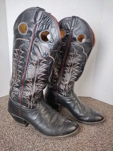 TONY LAMA BLACK SHOULDER LEATHER 14" SHAFT BUCKAROO COWBOY BOOTS 6361 MEN 7 90's - Picture 1 of 11