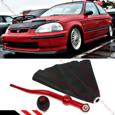PARA 1990-01 ACURA INTEGRA ROJO DOBLE CURVA PALANCA DE CAMBIOS CORTA + PERILLA DE CAMBIO + BOTA de cuero Foto 1 de 4