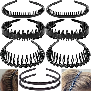 8 PCS Fashion Effortless Plastic Headbands with Teeth Comb Black Skinny Headband - Picture 1 of 13