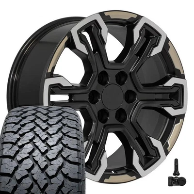 OE Wheels CV65 20x9 Black Wheels & 275/55R20 AT Tires Set 6x139.7 - Image 1 of 4