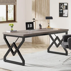 63 Inch Executive Desk, Large Office Computer Desk with Extra Thick Wooden Ta... - Picture 1 of 8