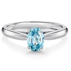 10K White Gold Blue Zircon Solitaire Engagement Ring For Women (1.25 Cttw,  - Picture 1 of 4