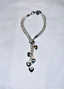 925 Sterling Silver Dangle Heart Bracelet Adjustable - Picture 1 of 2