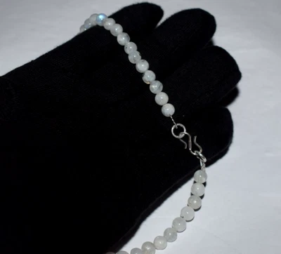 Naturale Blu Pietra Lunare Arcobaleno Gemma 925 Argento Sterling 32 " Stringa - Immagine 1 di 4